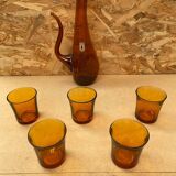 Old gat carafe service + 5 glasses molded orange glass 1970 vintage