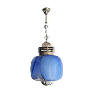 Suspension portugaise en verre bleu murano du milieu du siècle