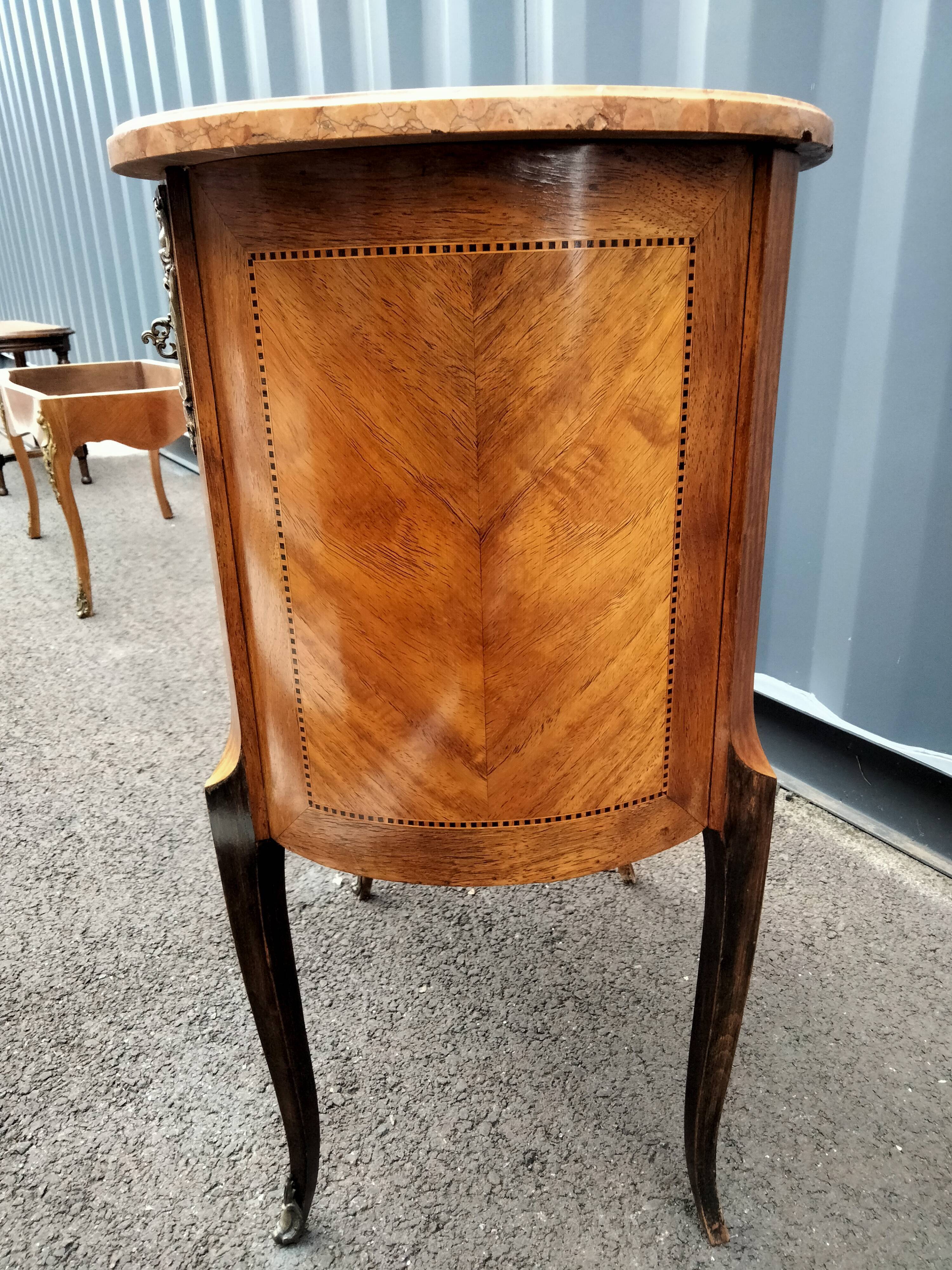 Chest of drawers old marquetry marble top style louis xvi