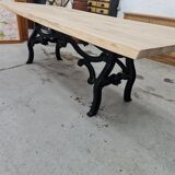 Large industrial table cast iron foot and top solid oak raw