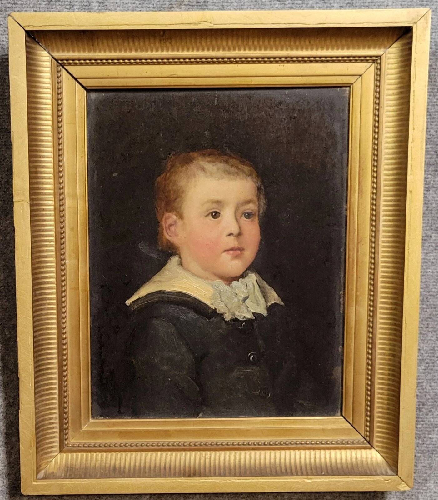 Huile sur panneau de bois, portrait d'enfant époque Empire