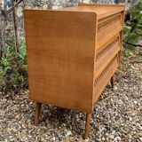 Rattan wardrobe and its compass-legged chest of drawers, 1960