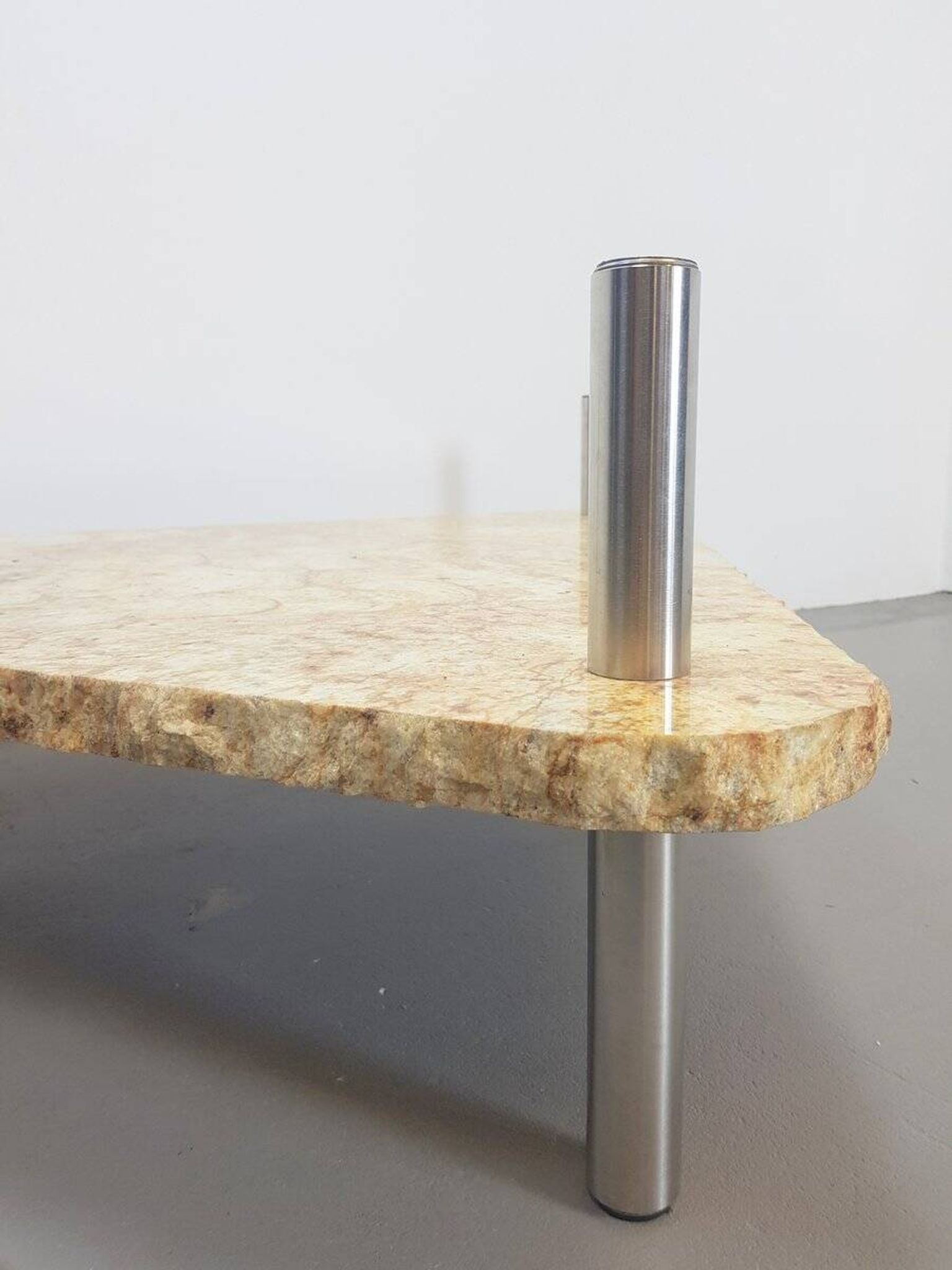 Brutalist Triangle Coffee Table in Marble and Stainless Steel, 1970s