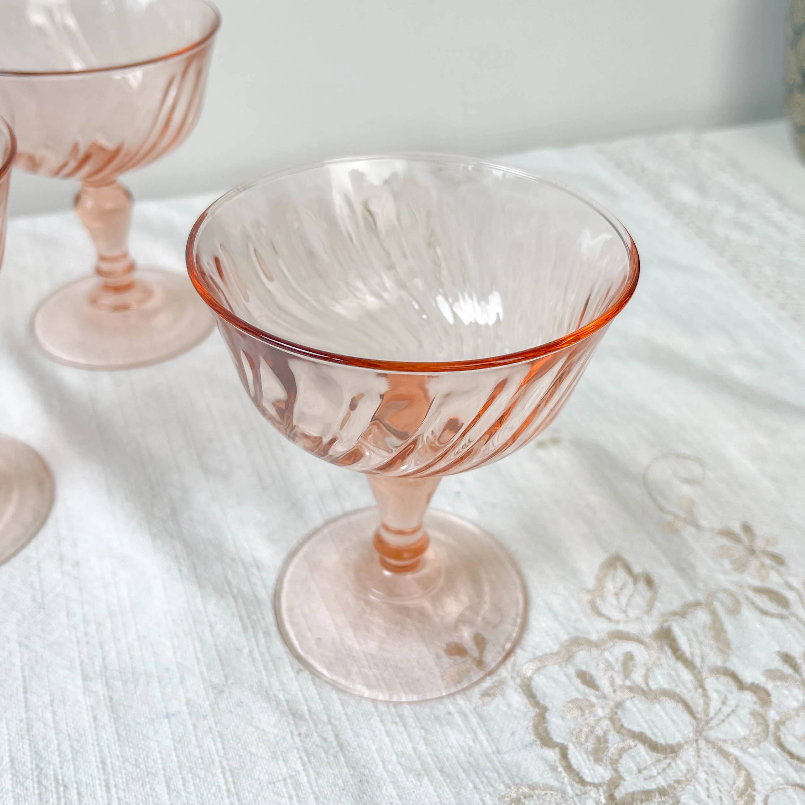 6 vintage pink glass bowls “Rosaline” Arcoroc Luminarc – French depression glass – Antique tableware made in France
