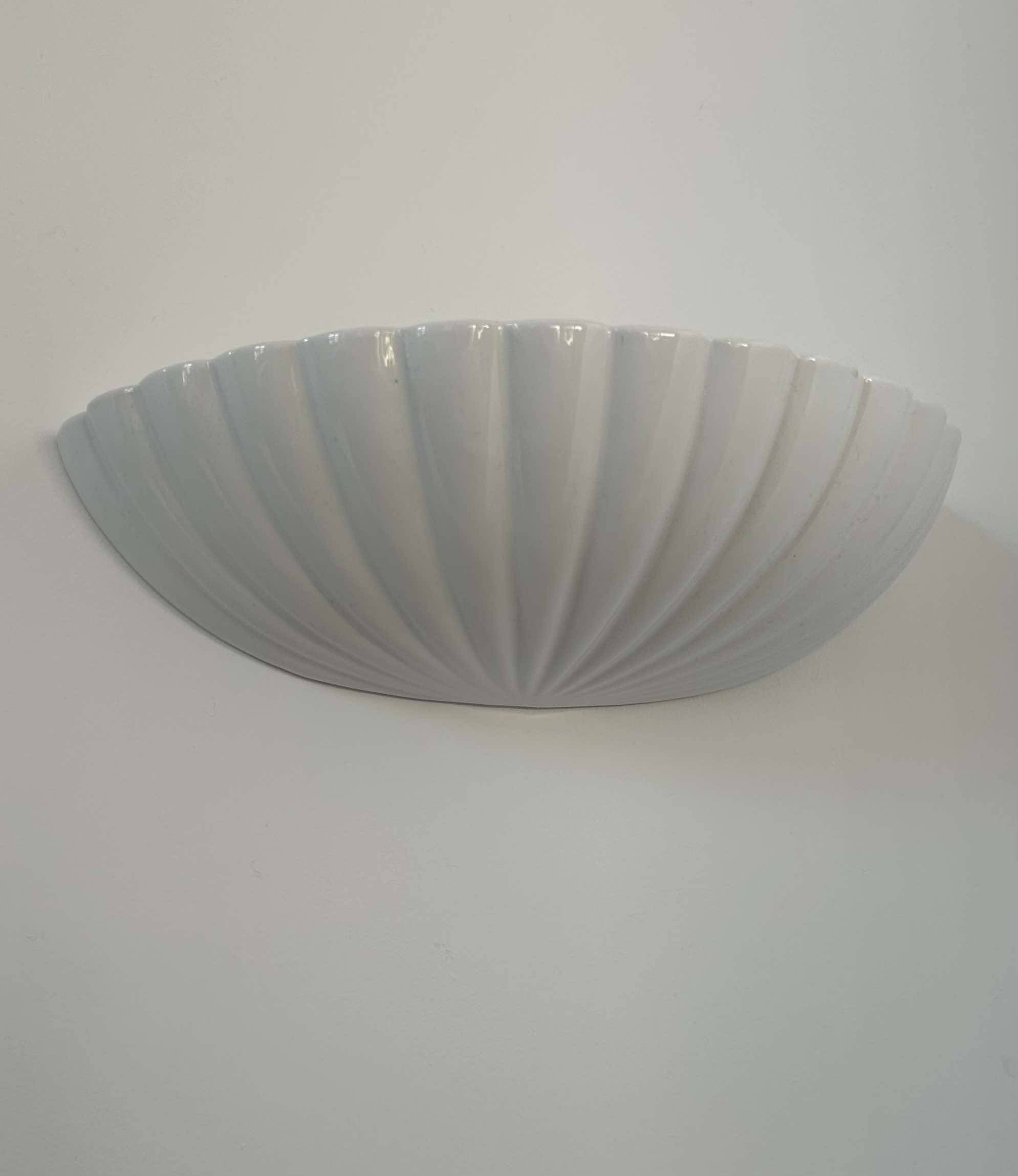 Pair of vintage shell wall lights, white porcelain, France 1970