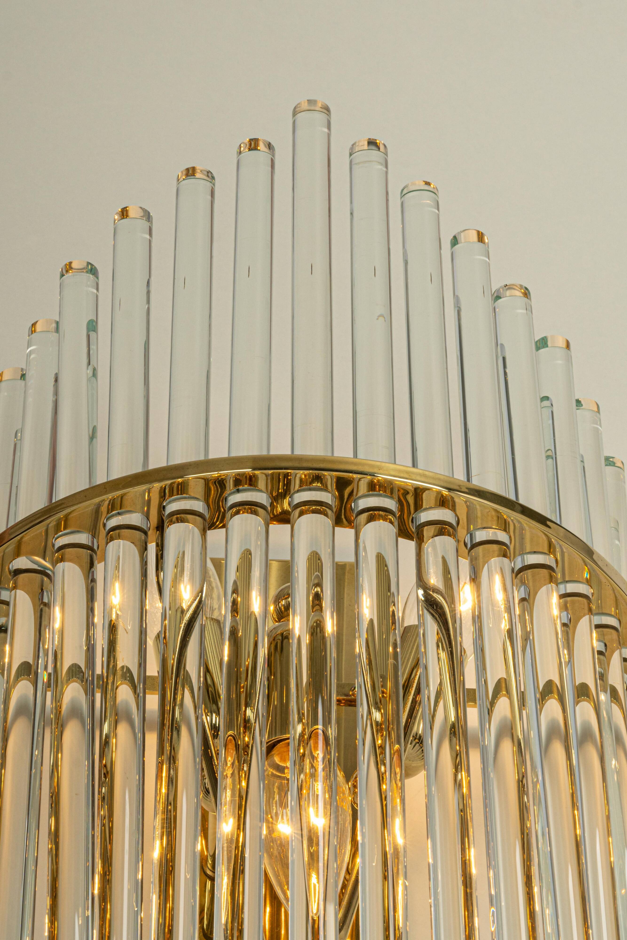 Pairs of magnificent crystal stem wall lights by Christoph Palme, Germany, 1970s.