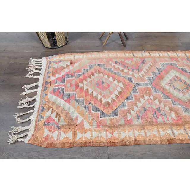 Orange Pink Turkish Oushak Vintage Handmade Wool Runner Rug  100x290