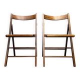 Mid-century wooden folding chair set with Viennese wicker seats, 1960s.