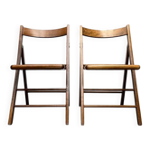Ensemble de chaises pliantes en bois du milieu du siècle avec sièges en osier viennois, années 1960