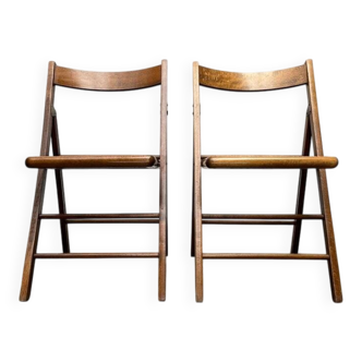 Mid-century wooden folding chair set with Viennese wicker seats, 1960s.