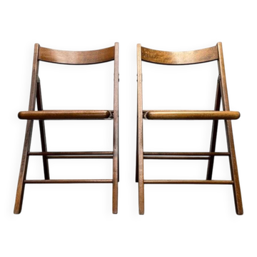 Mid-century wooden folding chair set with Viennese wicker seats, 1960s.