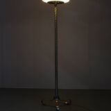 1940s Restored Brass Floor Lamp with  Glass Shade