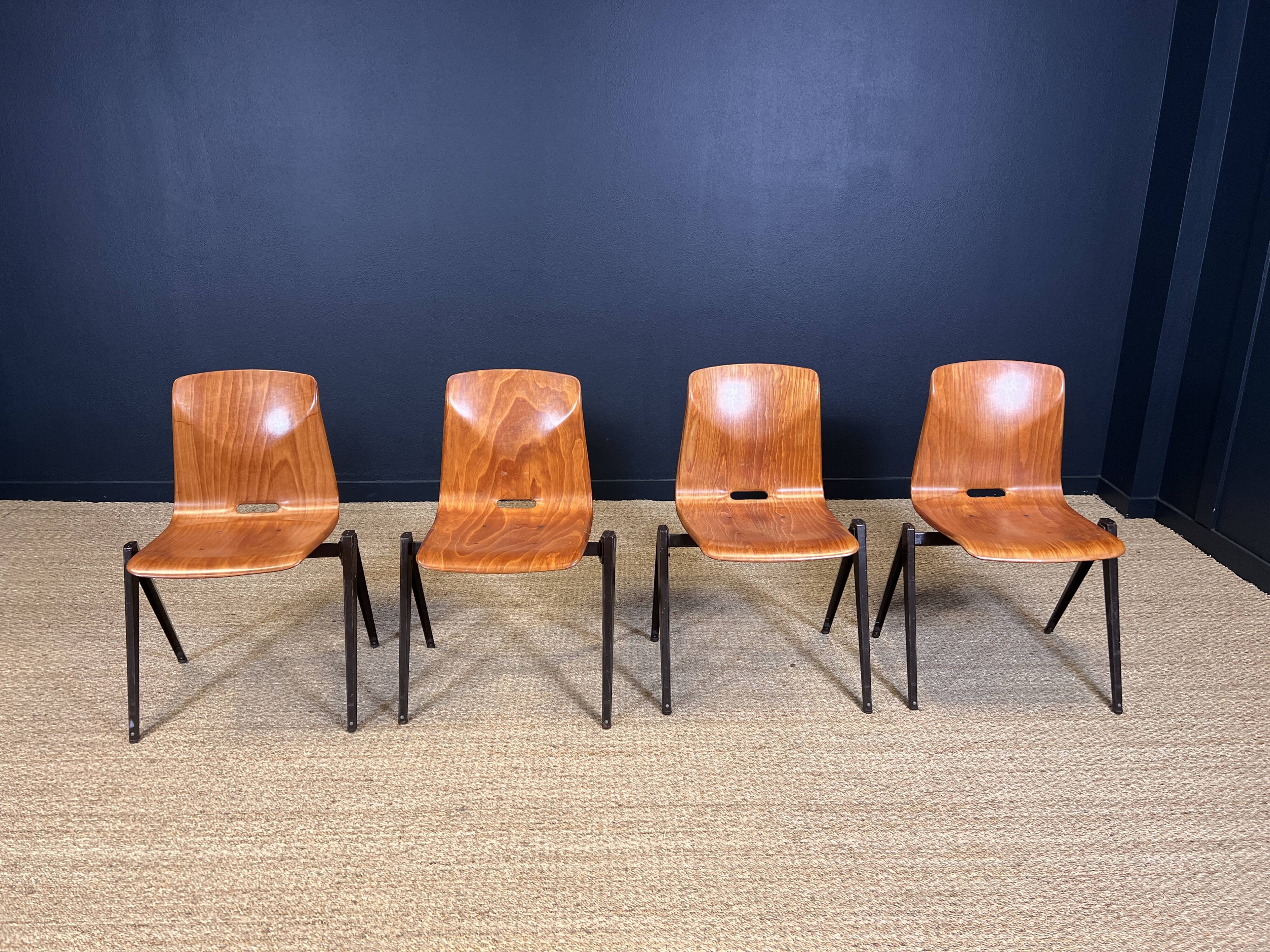 Set of 4 Galvanitas S22 oak chairs Netherlands 70s