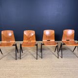 Set of 4 Galvanitas S22 oak chairs Netherlands 70s