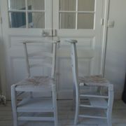 Pair of pray god patinated gray pearl waxed finish, seats mulched and bleached