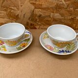 Pair of antique quimper hb ceramic cups vintage flower decor #b284