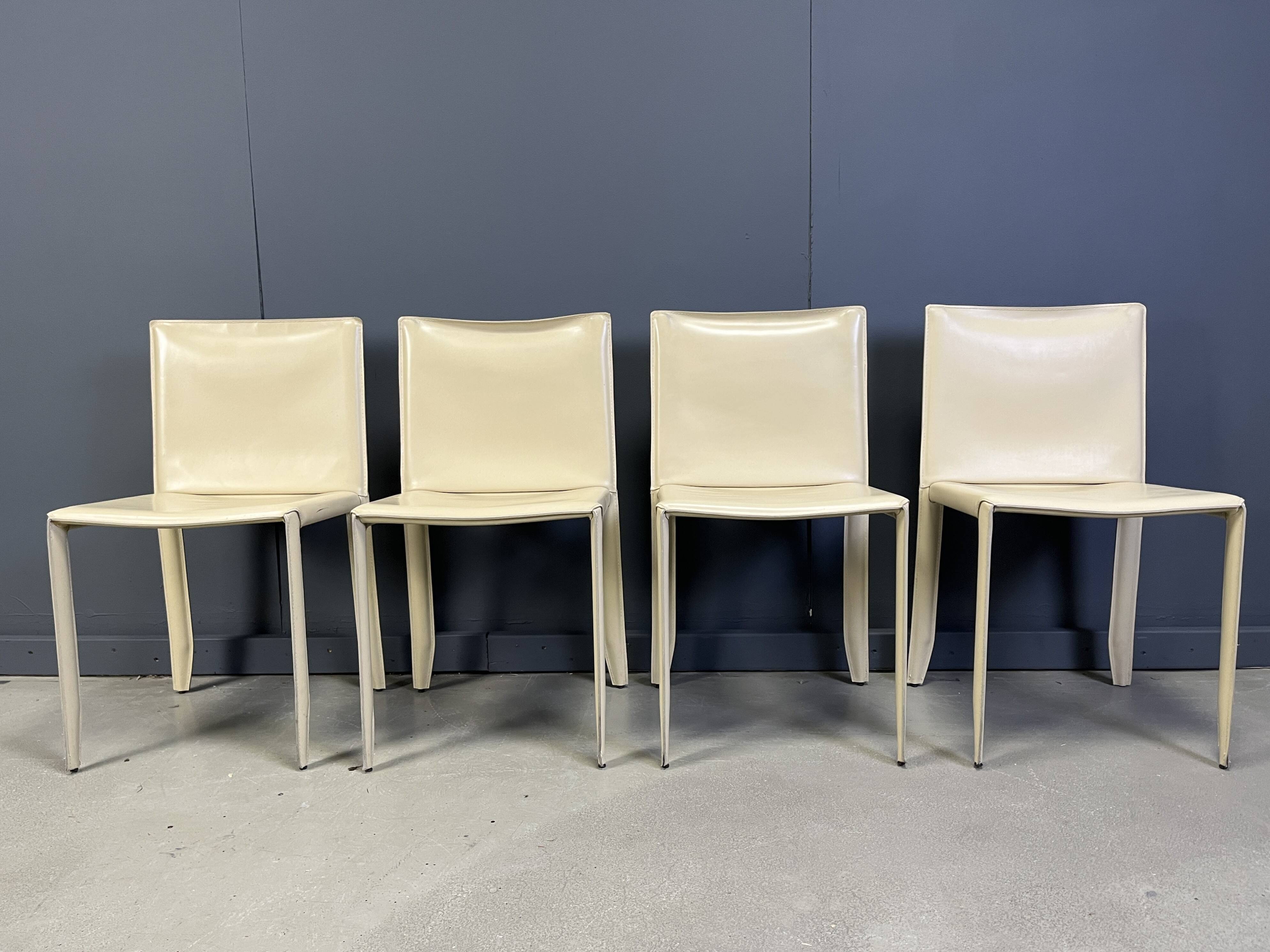Beige leather dining chairs by Cattelan Italy, set of 4 - 1980s