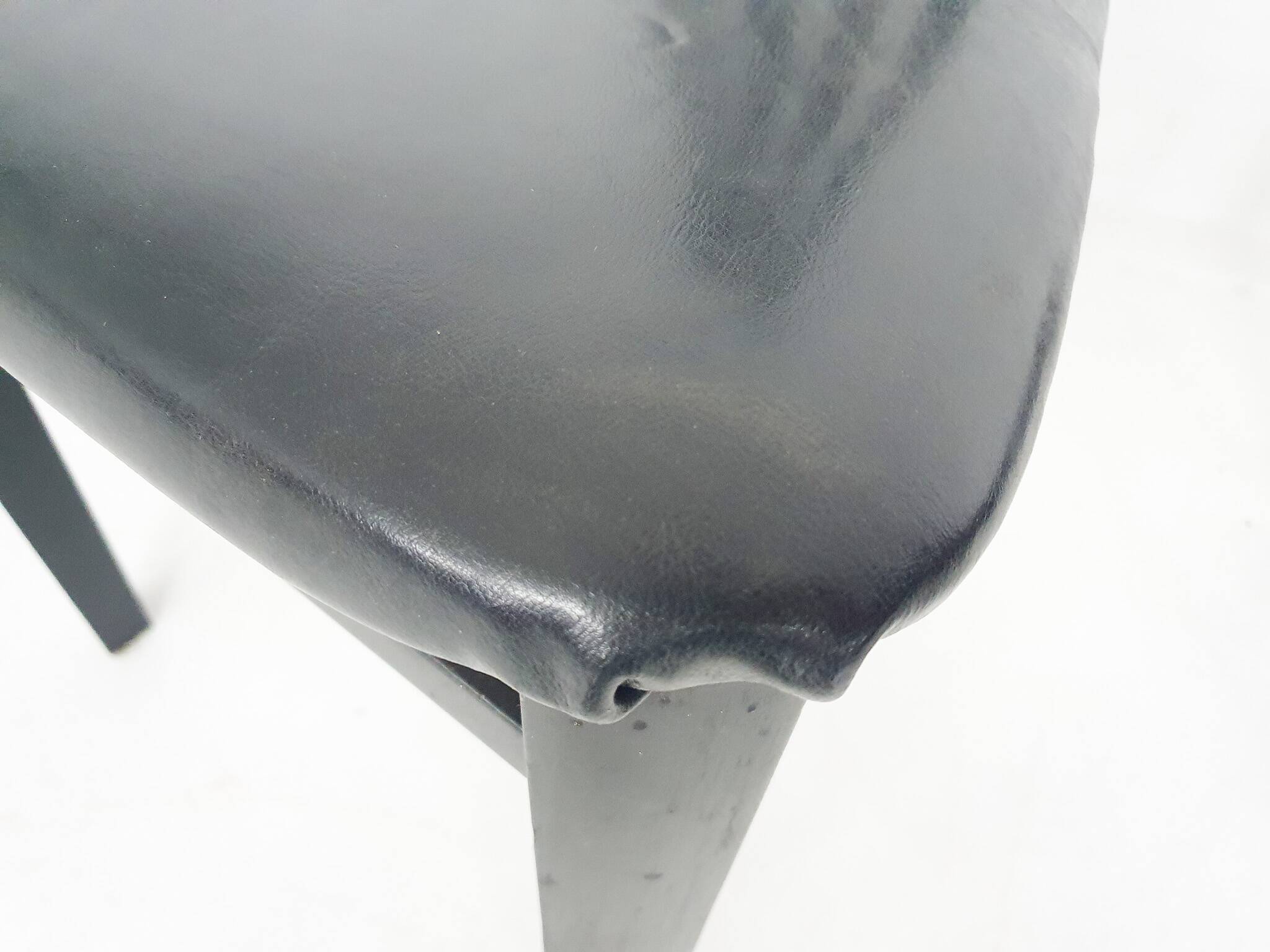 Antonio Sibau black leather dining room chairs, Italy 1980's
