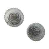 Pair of old round wall lamps in vintage molded glass