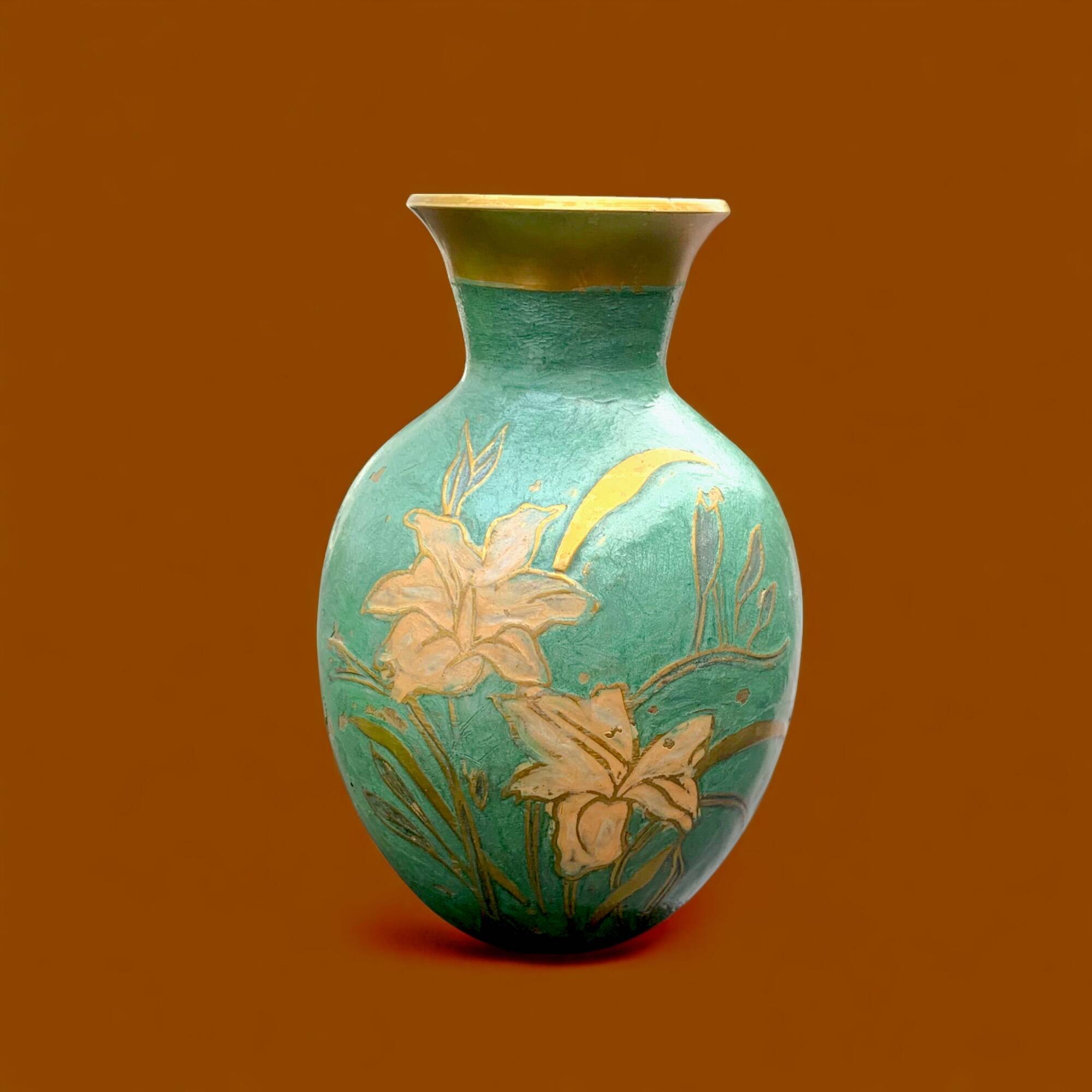 Vintage cloisonné enameled brass vase - 17 cm
