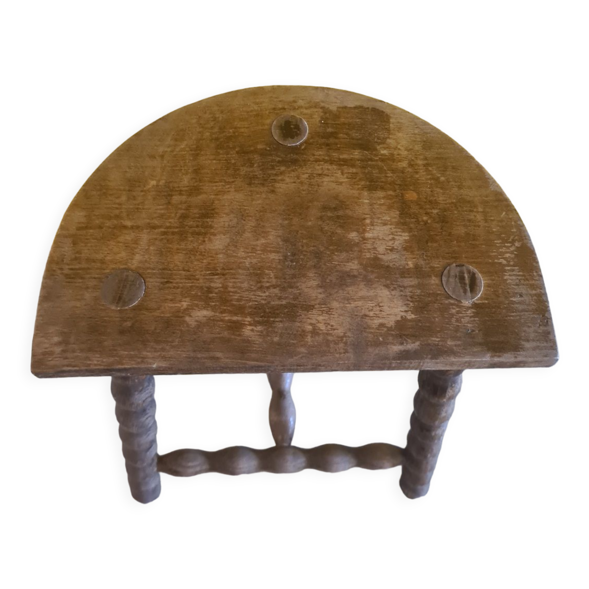 Vintage French Wooden Peasant Stool, from the 1970s.