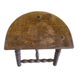 Vintage French Wooden Peasant Stool, from the 1970s.