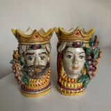 Pair of vases heads di Moro Caltagirone Italian design Sicily