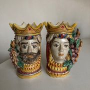 Pair of Moro head vases Caltagirone Italian design Sicily