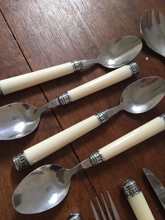 Set covered with 70s stainless steel table