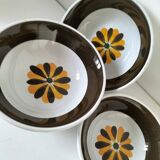 Trio of Italian 1970s deep plates, ochre brown floral decoration