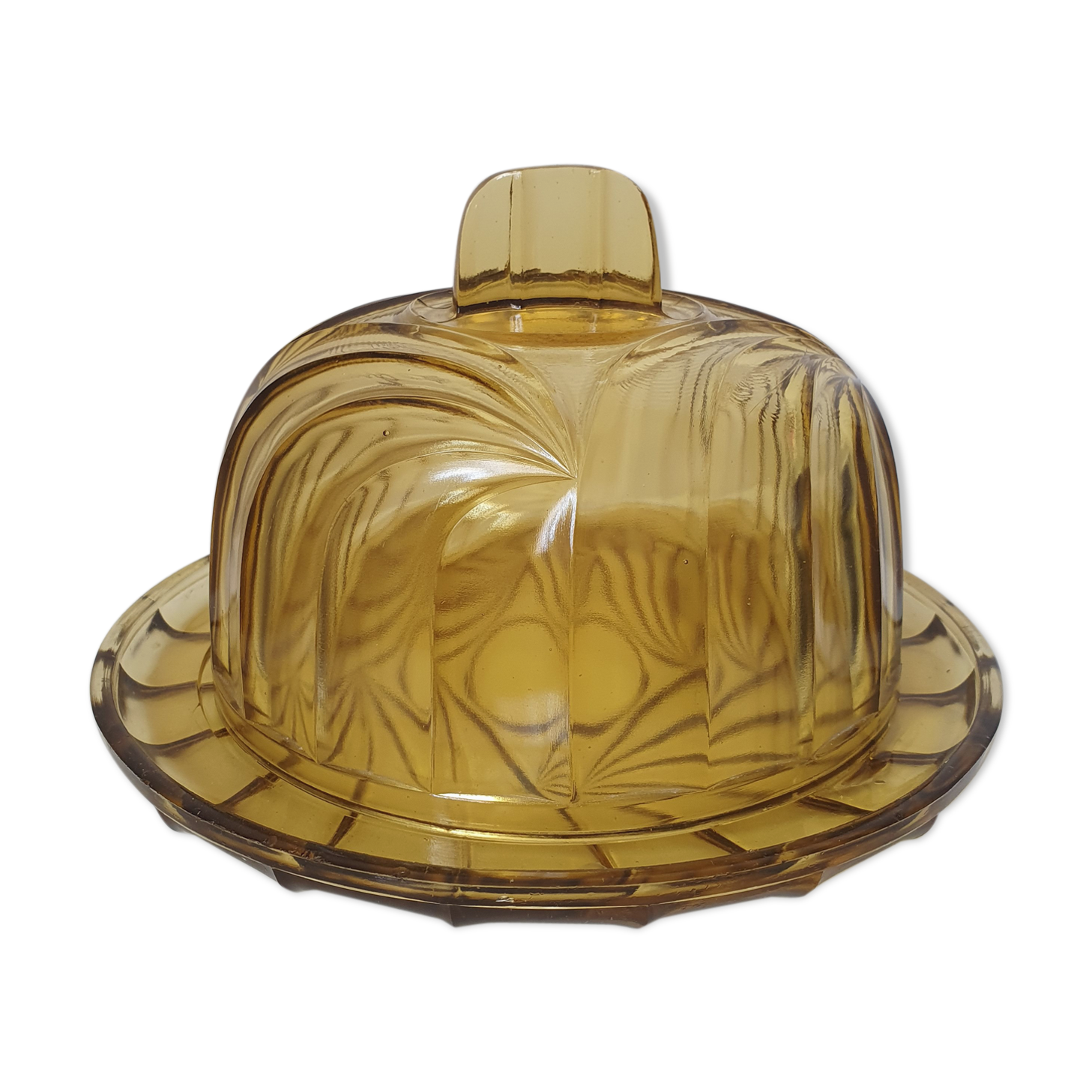Bell and smoked yellow glass dish