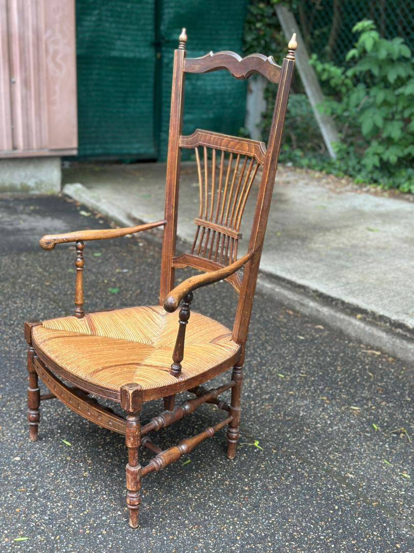 19th-century solid wood straw chair