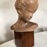 Child's head in terracotta 1920 wooden base