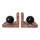 Pair of red marble bookends with black stone spheres – Art Style