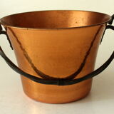 Large copper planter with wrought iron handle, vintage from the 1960s