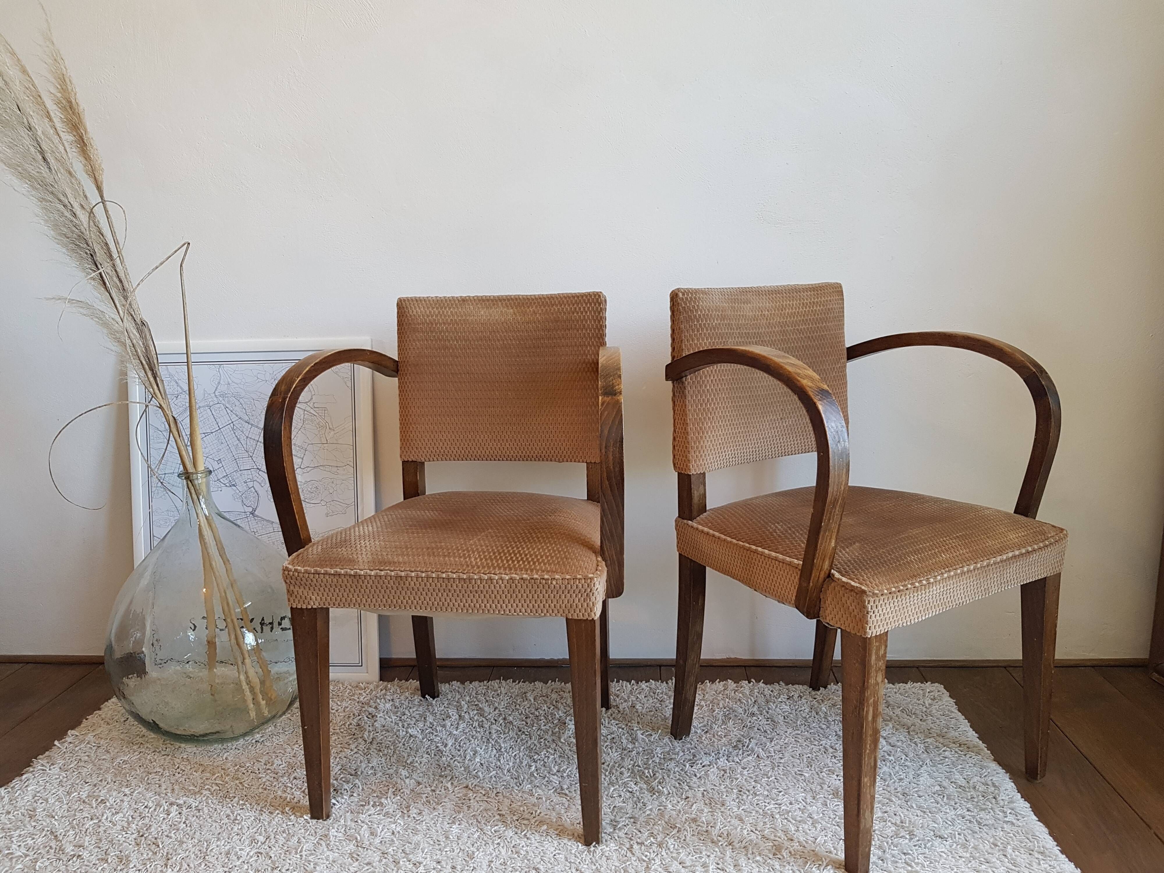 Pair of vintage bridge armchairs-circa 1960-wood and velvet