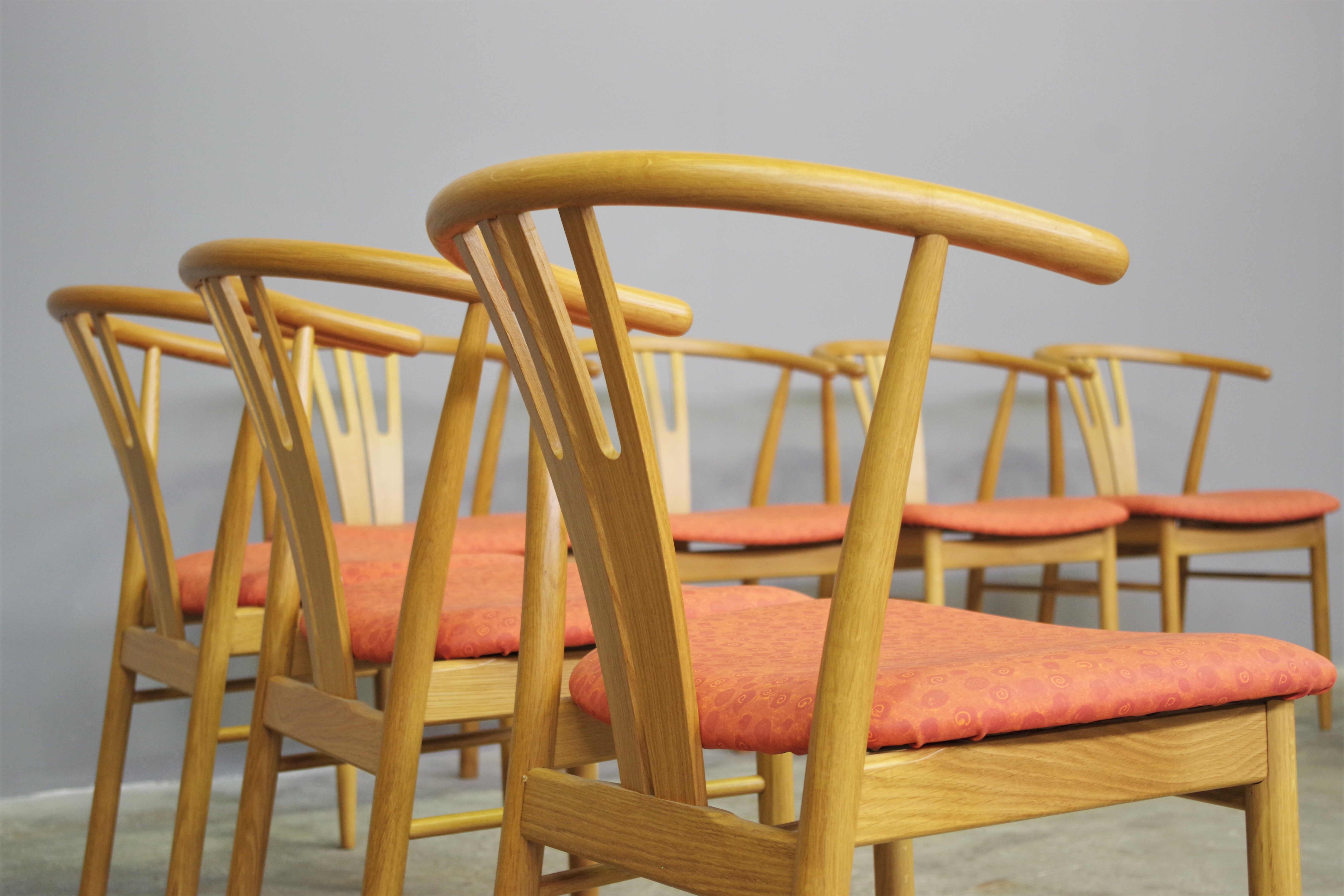 Set of 11 modern curved wood oak chairs