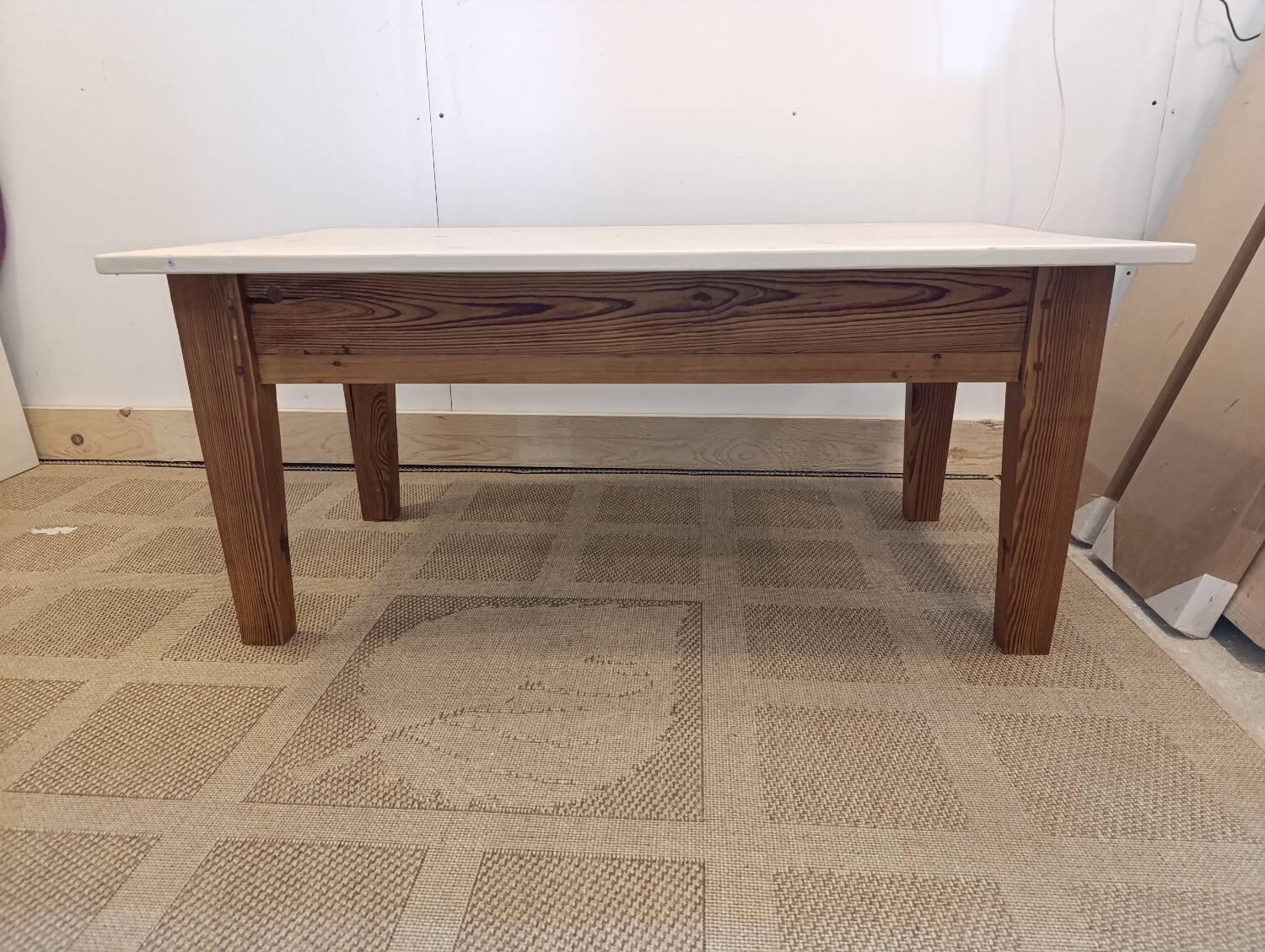 Farmhouse style coffee table, pitch pine base