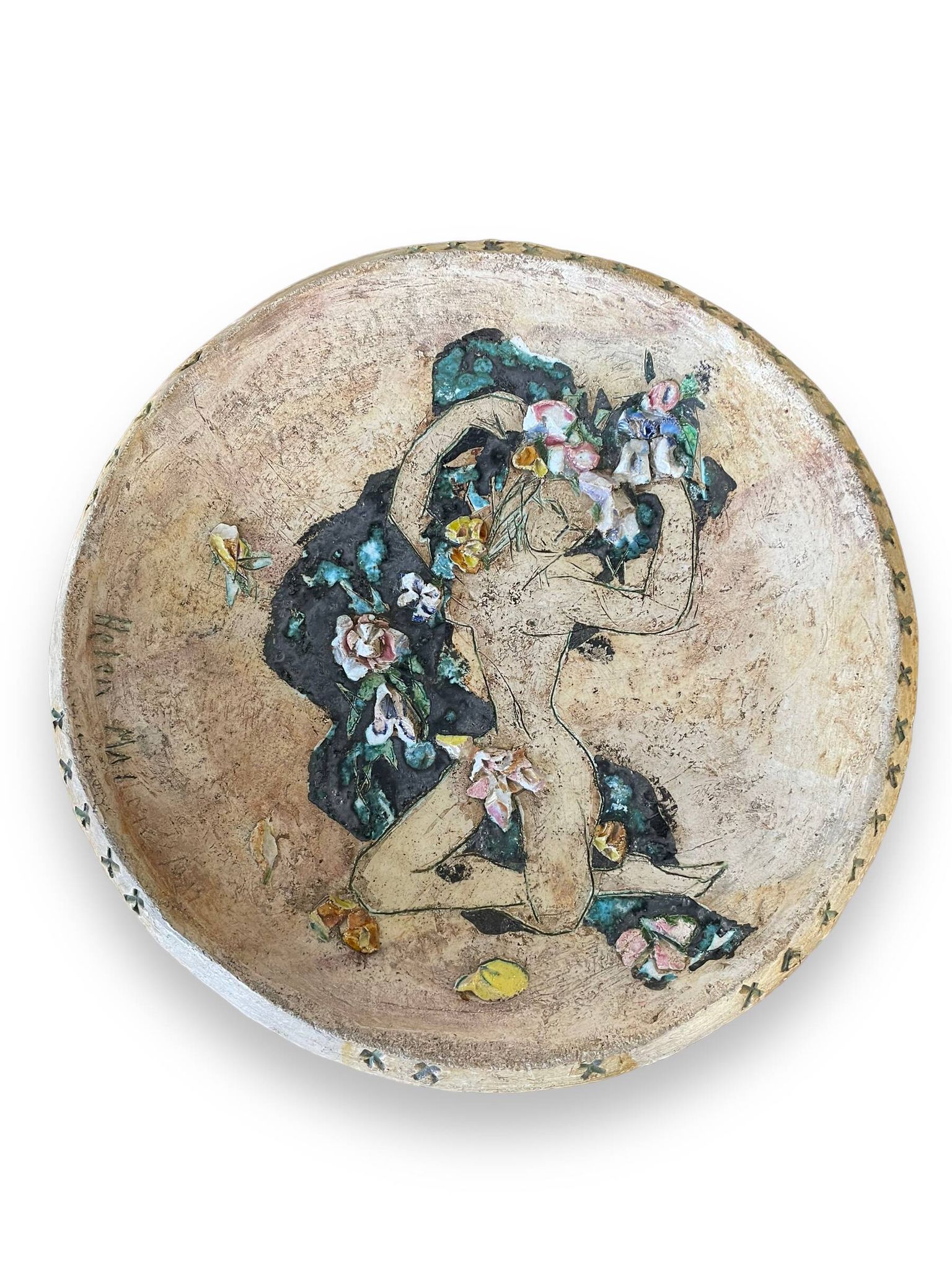Helen Mai Important Dish In Terracotta And Glazed Porcelain Female Nude