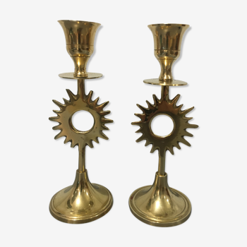 Pair of sun candle holders