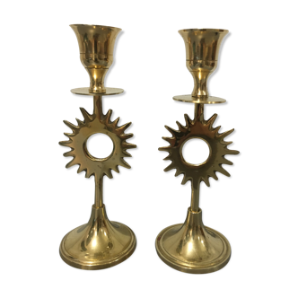 Pair of sun candle holders