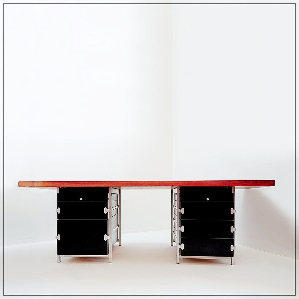 Boomerang desk with 2 drawer units Bergwood and wooden top - 1970s