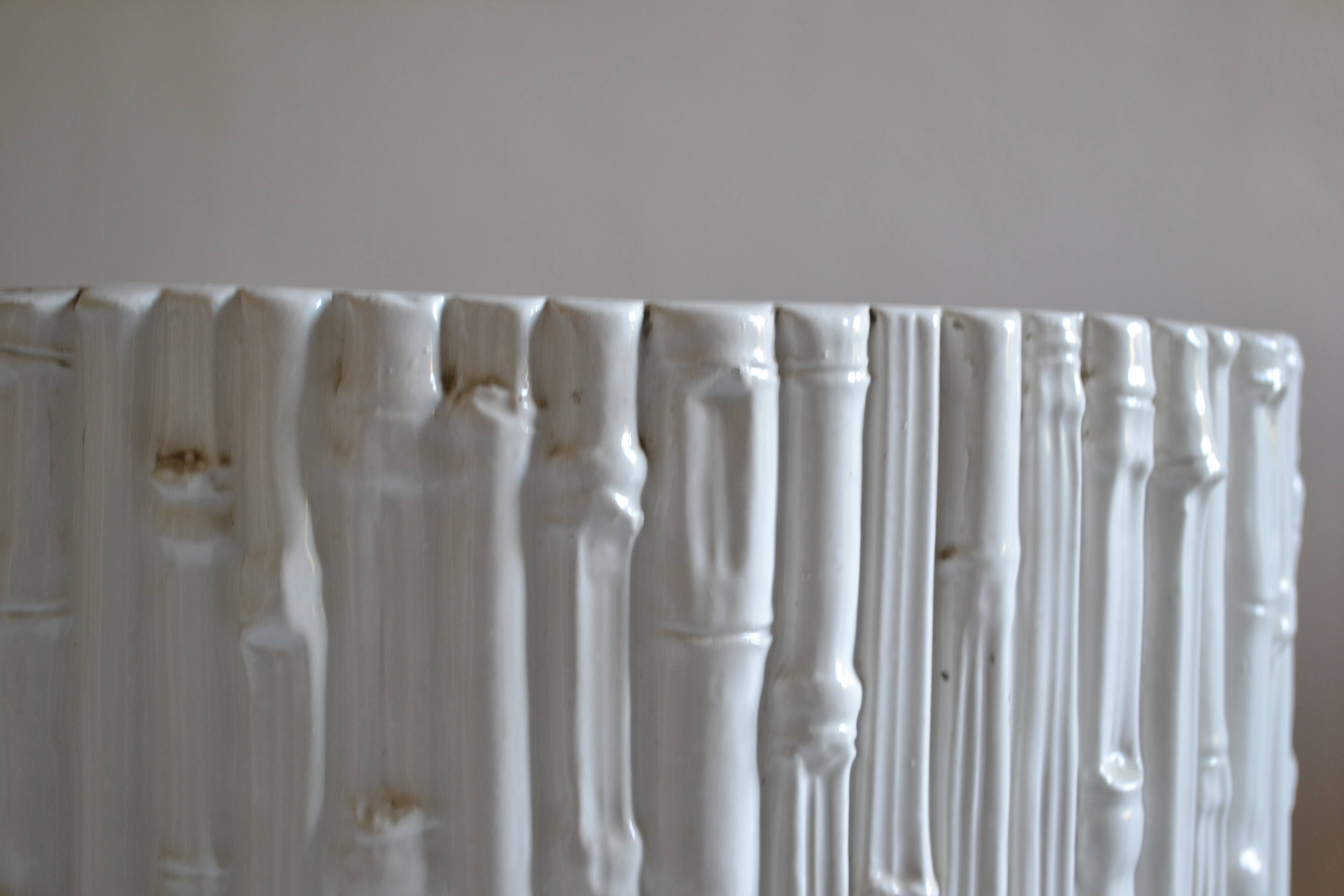 Ceramic cache pot in bamboo style, Italy 1980, Hollywood Regency.