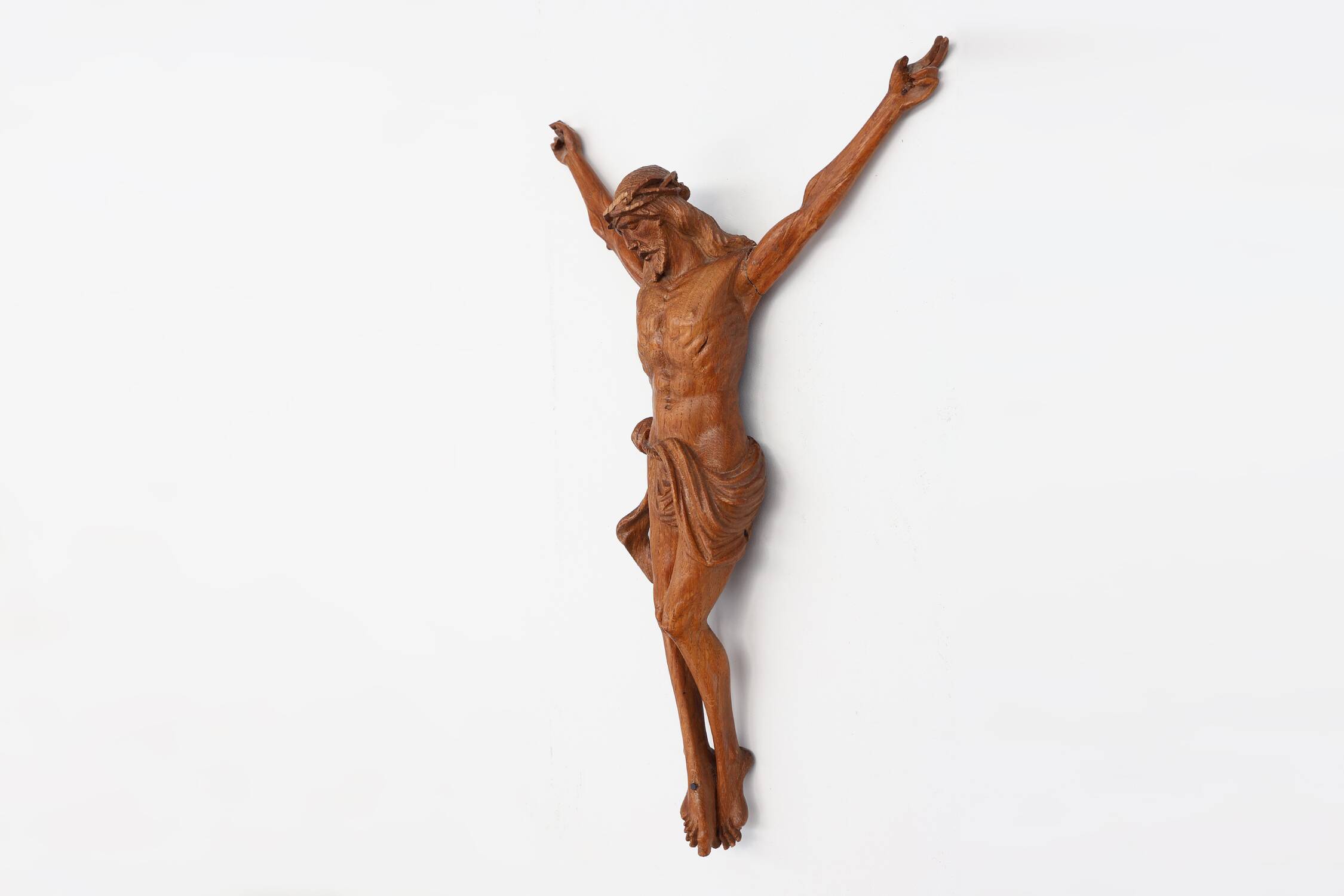 Hand carved oak crucifix or corpus Christi, Belgium ca. 1900
