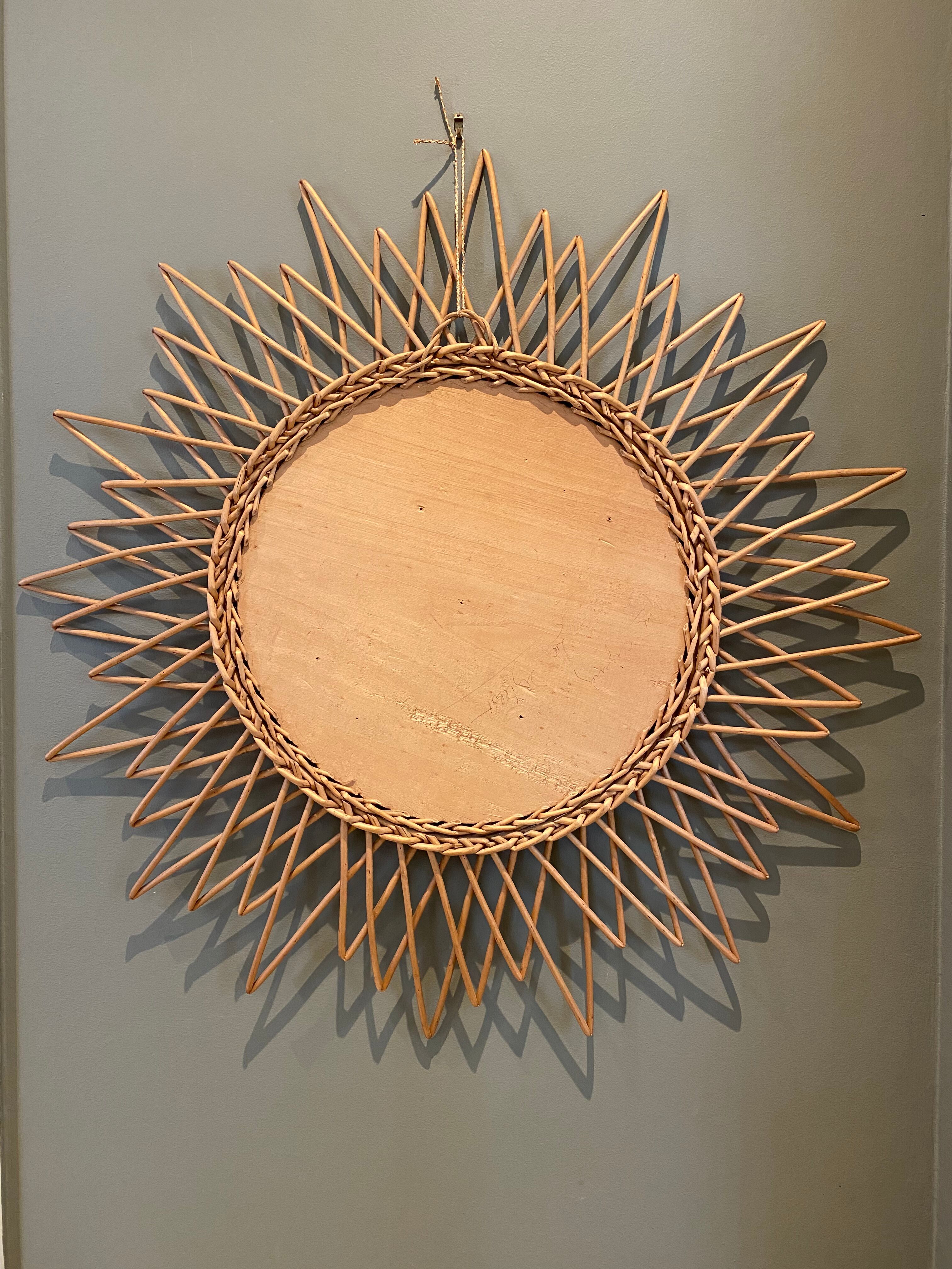 Miroir soleil vintage en rotin 65cm