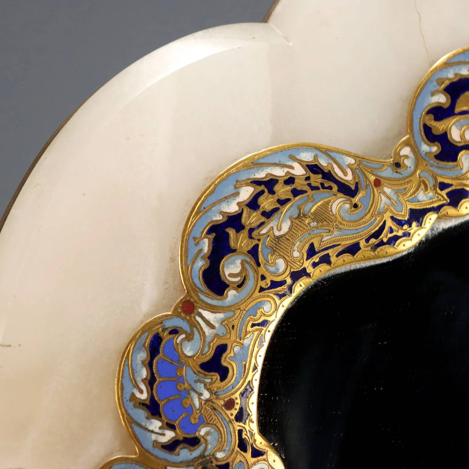 Petit miroir de table ancien champlévé et bronze doré XIX-XX siècle