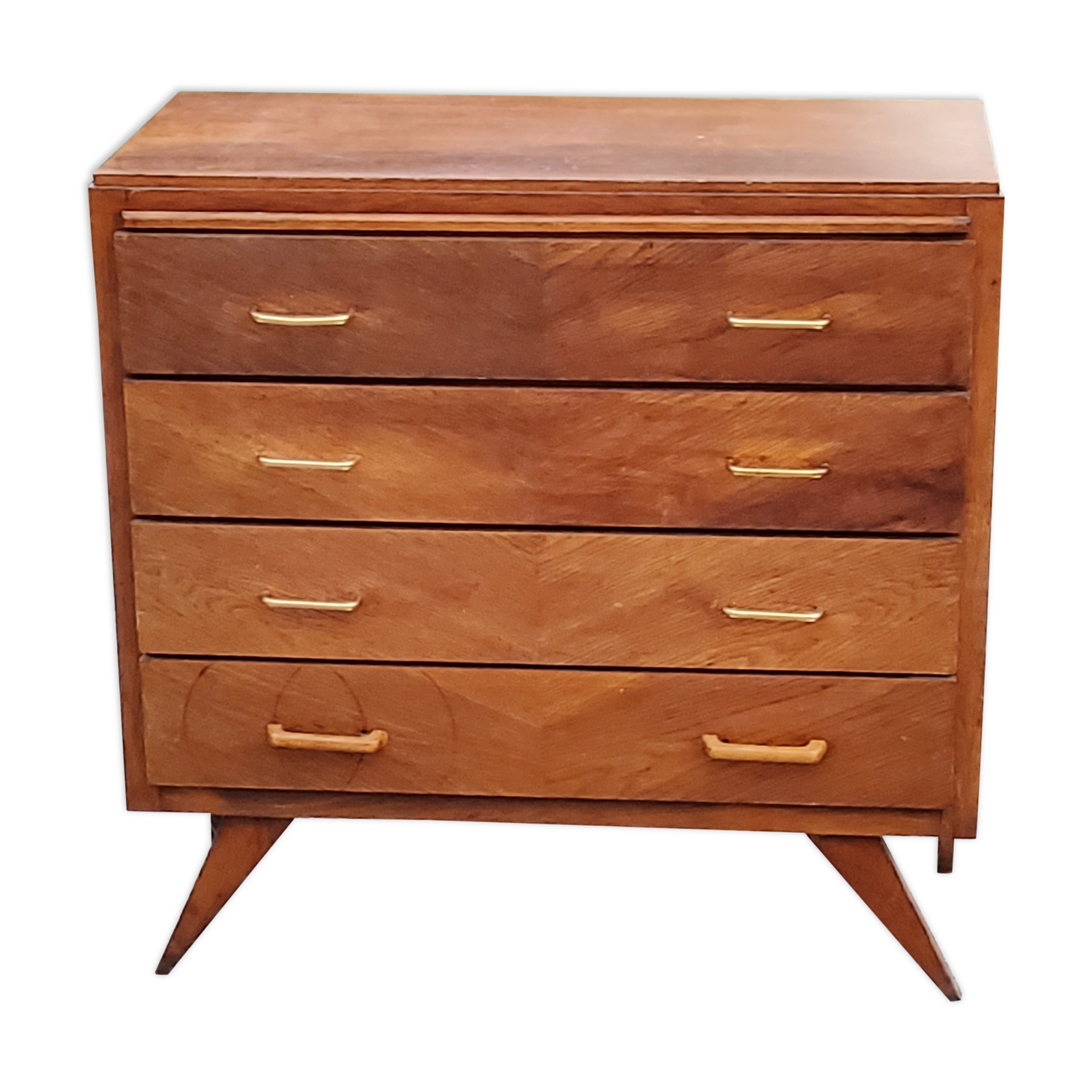 Chest of drawers of the 50s in golden oak compass feet 4 drawers