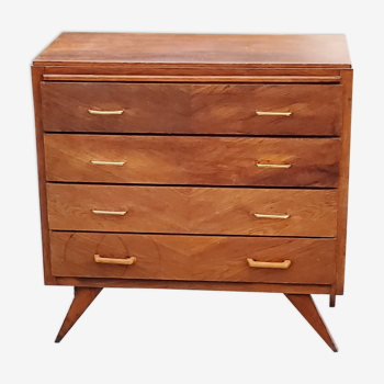 Chest of drawers of the 50s in golden oak compass feet 4 drawers