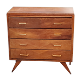 Chest of drawers of the 50s in golden oak compass feet 4 drawers