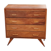 Chest of drawers of the 50s in golden oak compass feet 4 drawers